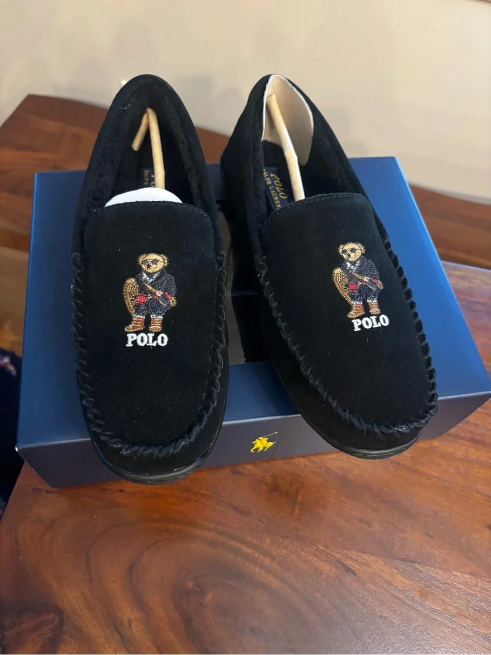 Polo Ralph Lauren Men’s Black Suede Moccasin Loafers w/ Brenan Polo Bear size 8